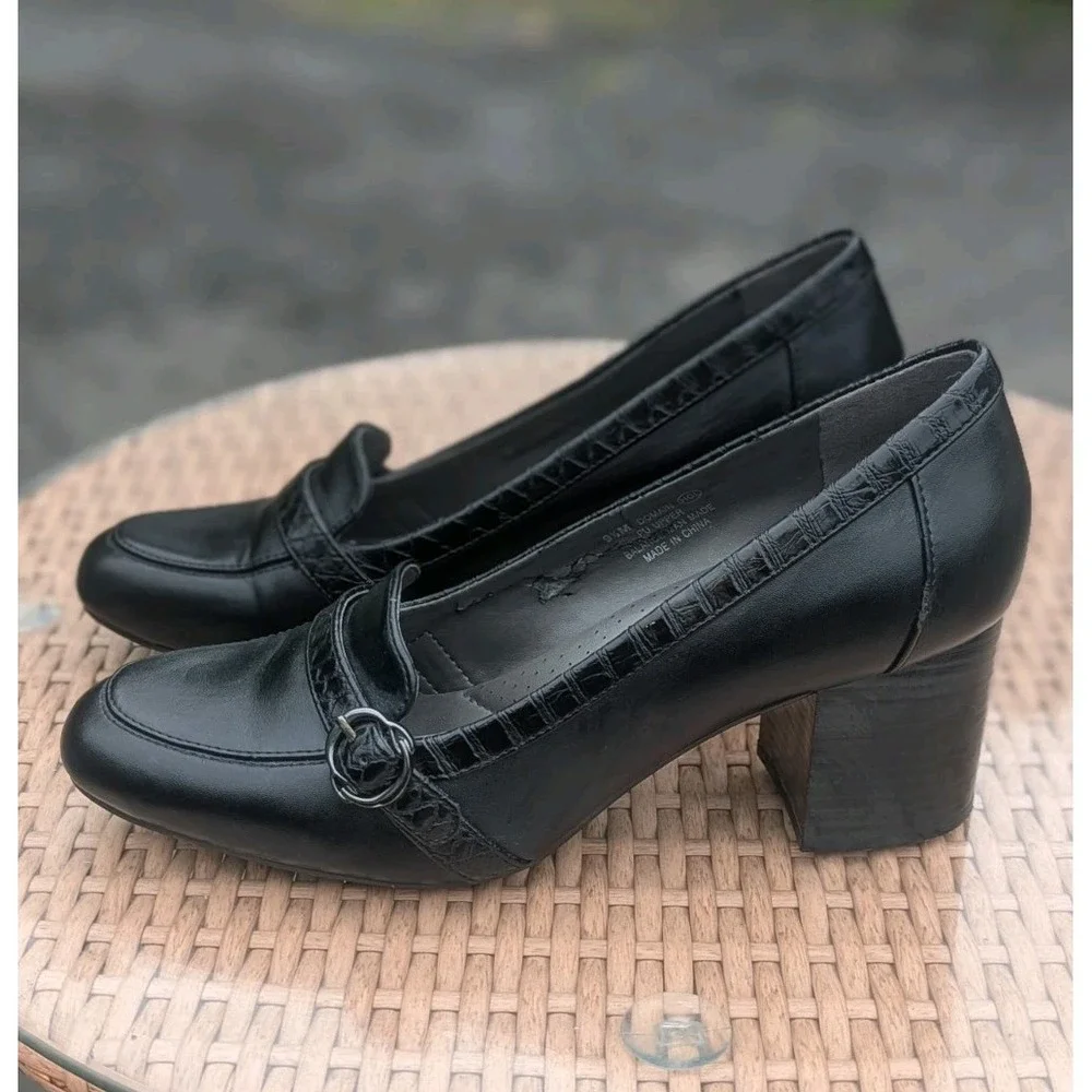 Retro Academia Mary Jane Loafer Pumps A2 Aerosoles Black Block Heel 9.5